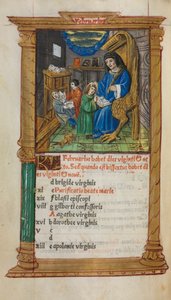 Printed Book of Hours Use of Rome: fol. 3v, February Calendar Illustration by Guillaume Le Rouge