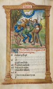 Printed Book of Hours Use of Rome: fol. 4v, March Calendar Illustration, 1510 by Guillaume Le Rouge