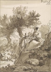 Landscape with Shepherd and Shepherdess and Their Sheep by Guillaume Saint