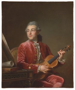 Portrait of a Gentleman, Half-Length, Seated in a Red Velvet Jacket with a Violin by Guillaume Voiriot