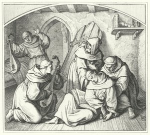 Martin Luther faints with a Bible in his hand and his friends bring him back to his senses by Gustav Ferdinand Leopold Konig