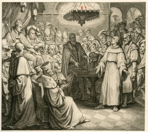Martin Luther in front of Emperor Charles, with his brother Ferdinand beside him