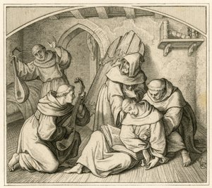 Martin Luther is Unconscious in His Monastery Cell, Together with Other Monks Playing Lute by Gustav Ferdinand Leopold Konig