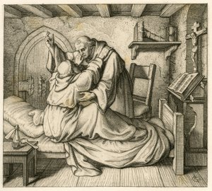 Martin Luther receives consolation by an old monk, because he was exhausted by body and human mind
