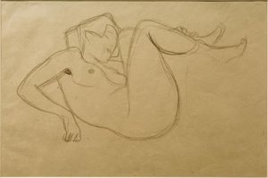 Crouching Female Nude with Drawn-Up Thighs (Study) by Gustav Klimt