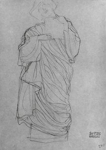 Robed Standing Woman Holding Card by Gustav Klimt
