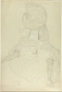 Seated Woman from the Front with Hat, Face Hooded by Gustav Klimt