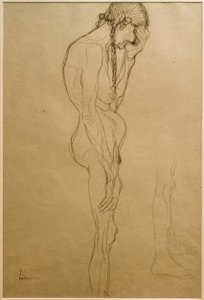Standing Old Woman in Profile to the Right, Leg Study by Gustav Klimt