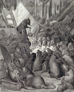 The Council Held by the Rats, from the Fables of La Fontaine, engraved by Antoine Valerie Bertrand (b.1823) c.1868 by Gustave (after) Dore