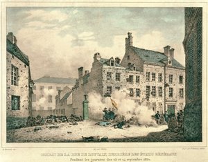 Fighting in the Rue de Louvain, Brussels, Behind the Etats Generaux, 23rd-24th September 1830 (engraved by Jean Baptiste Madou)