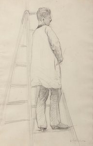 Study for House Painters: Man on a Ladder, Three-Quarter Back View by Gustave Caillebotte