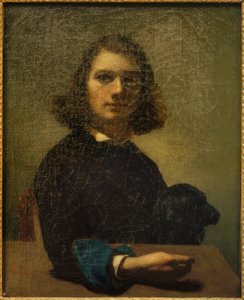 Small Portrait of the Artist with Black Dog by Gustave Courbet