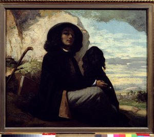 Self-portrait with his dog by Gustave Courbet by Gustave Courbet