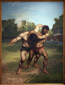 Wrestlers. Painting by Gustave Courbet