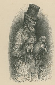 A Man Wearing a Top Hat While Holding Two Dogs in His Hands by Gustave Dore