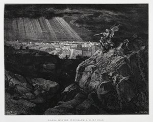 An Angel with St John the Baptist Before Jerusalem, Illustration from the Dore Bible by Gustave Dore