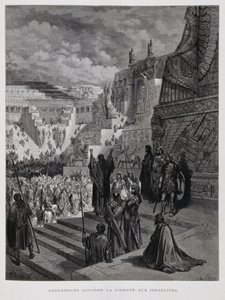 Artaxerxes grants freedom to the Jews in Persia, Illustration from the Dore Bible by Gustave Dore