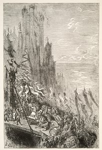 At the City of the Countess of the Fountain, from Stories of the Days of King Arthur by Charles Henry Hanson, pub.1898 by Gustave Dore