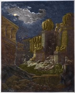 Babylon ruin - The Fall of Babylon - Babylon in Ruin (vision of Saint John) - Engraving in The Bible illustree by Gustave Dore - Engraving from The Dore Bible by Gustave Dore