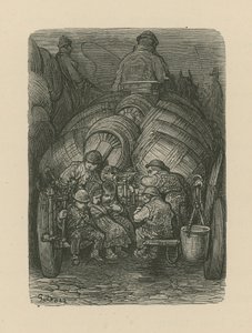 Children sitting on the back of a brewery delivery cart by Gustave Dore