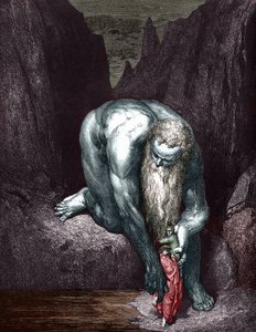 Dante and Virgil meet Giant Anthee, illustrated by Gustave Dore