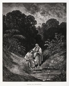 David and Jonathan, Heroic Figures of the Kingdom of Israel, Illustration from the Dore Bible