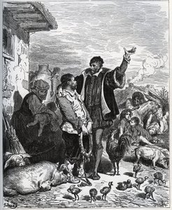 Don Quixote Convinces His Neighbor Sancho Panza to Be His Squire - from "Don Quixote de la Mancha" by Miguel Cervantes by Gustave Dore