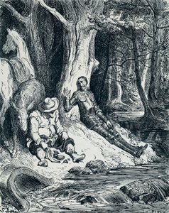 Don Quixote and Sancho Panza in illustration, by Gustave Dore for Don Quixote, by Miguel de Cervantes Saavedra