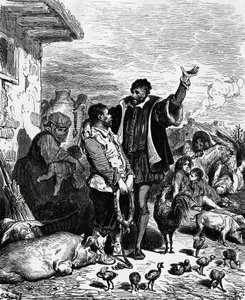Don Quixote taking Sancho Panza from his home and pronouncing him governor, illustration by Gustave Dore for 1880 edition of Don Quixote by Miguel de Cervantes Saavedra by Gustave Dore
