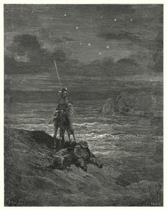 Don Quixote: "Don Quixote stayed there, waiting the approach of day" (engraving) by Gustave Dore