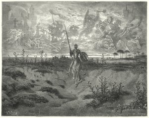 Don Quixote: "He travelled almost all that day" (engraving) by Gustave Dore