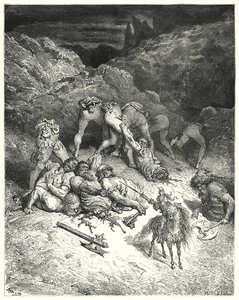 How Felixmarte cut off five giants by the middle by Gustave Dore