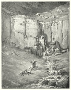 Don Quixote: "When they came nearer, even patient Rozinante himself started at the dreadful sound" by Gustave Dore