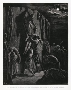 Jabesh-Gileadites Recover the Bodies of Saul and His Sons, Illustration from the Dore Bible by Gustave Dore
