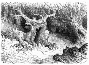 Monstrous Beech in the Ossau Valley, Antropomorphic Monster Trees. Engraving by Gustave Dore Illustrating the Book 