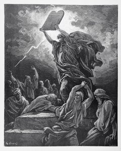 Moses Breaking the Tablets of the Law, engraved by Hotelin, c.1868 by Gustave Dore