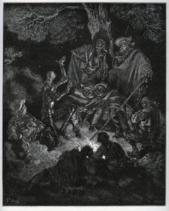 Night Light Where Don Quixote Tells the Story of the World to the Goats and Sancho Panza by Gustave Dore