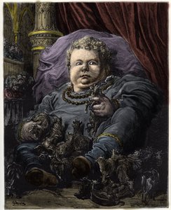 Pantagruel, son of Gargantua, is fed on the milk of 4600 cows - illustration from 