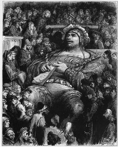 Pantagruel tests his spirits against the Parisian scientists - illustration from 