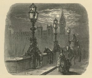 People and carriages on Westminster Bridge by Gustave Dore