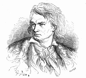 Portrait of Beethoven by Gustave Dore, circa 1855, to illustrate a text by Hippolyte Taine: “What is Beethoven? A poor great man, deaf, in love, misknown and philosopher, whose music is full of gigantic or painful dreams.” by Gustave Dore