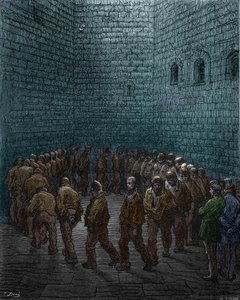 Prisoners doing the rounds in the yard of Westgate prison in London, by Gustave Dore by Gustave Dore