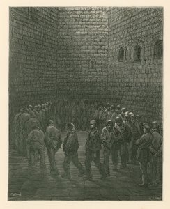 Prisoners in Newgate Prison exercise yard by Gustave Dore