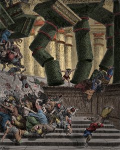 Samson Bringing Down the Temple of Dagon (Engraving by Gustave Dore) by Gustave Dore