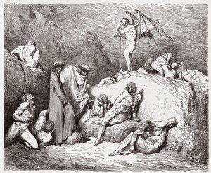 The Divine Comedy, Inferno, Canto 28: Mutilated sowers of discord in the ninth bolgia - by Dante Alighieri (1265-1321) - Illustration by Gustave Dore (1832-1883) by Gustave Dore