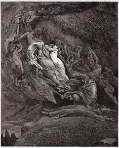 The Divine Comedy, Inferno, Canto 5: Francesca describes her death - Illustration by Gustave Dore by Gustave Dore