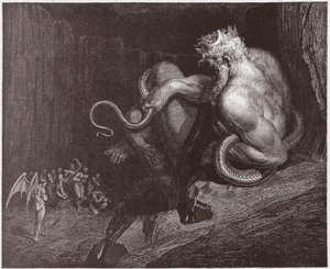 The Divine Comedy, Inferno, Canto 5: Minos judges the transgressions and dispatches the souls - by Dante Alighieri - Illustration by Gustave Dore