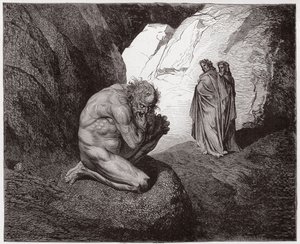 The Divine Comedy, Inferno, Canto 7: Virgil rebukes Plutus at the entrance to the fourth circle - by Dante Alighieri (1265-1321) - Illustration by Gustave Dore (1832-1883)