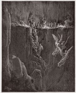The Divine Comedy, Purgatorio, Canto 25: Virgil and Dante ascend to the seventh circle through flames - by Dante Alighieri - Illustration by Gustave Dore