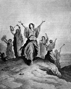 The daughter of Jephthah, the judge of Israel, went to meet her father. Illustration by Gustave Doré. Engraving of the 19th century. by Gustave Dore